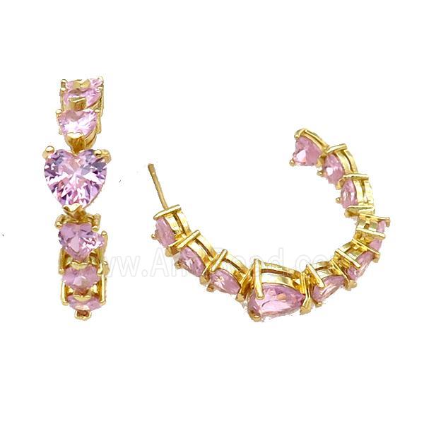 Copper Stud Earring Pave Zircon Heart Gold Plated