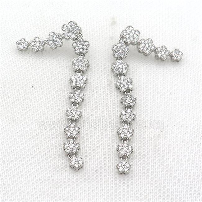 Copper Stud Earring Pave Zircon Flower Platinum Plated