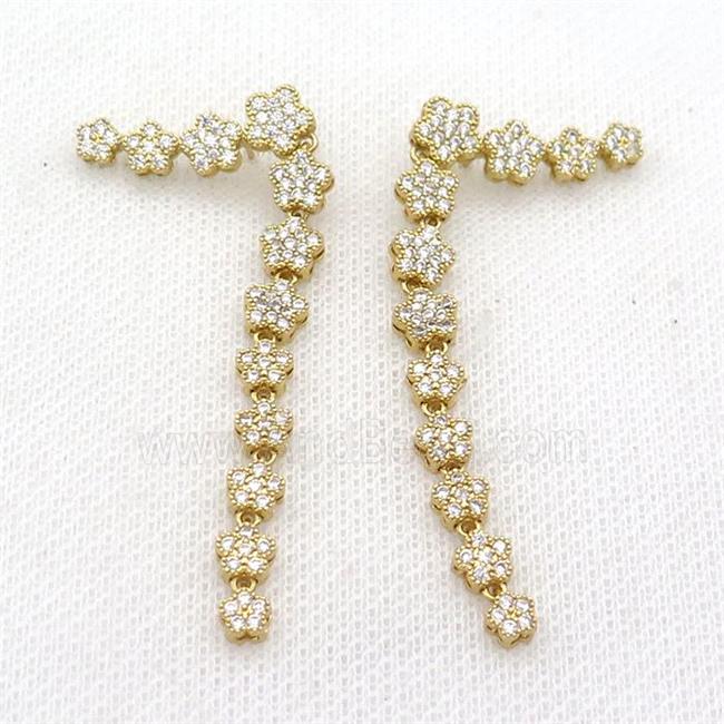 Copper Stud Earring Pave Zircon Flower Gold Plated