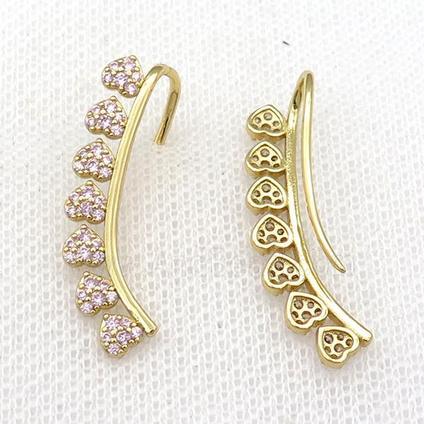 Copper Hook Earring Pave Zircon Heart Gold Plated