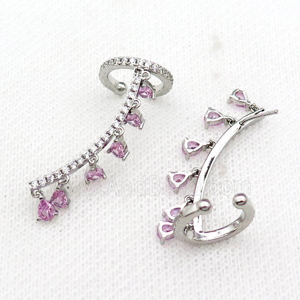 Copper Clip Earring Pave Pink Zircon Platinum Plated