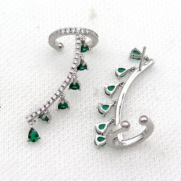 Copper Clip Earring Pave Green Zircon Platinum Plated