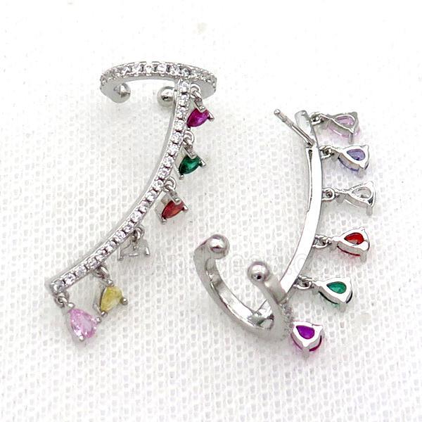 Copper Clip Earring Pave Multicolor Zircon Platinum Plated