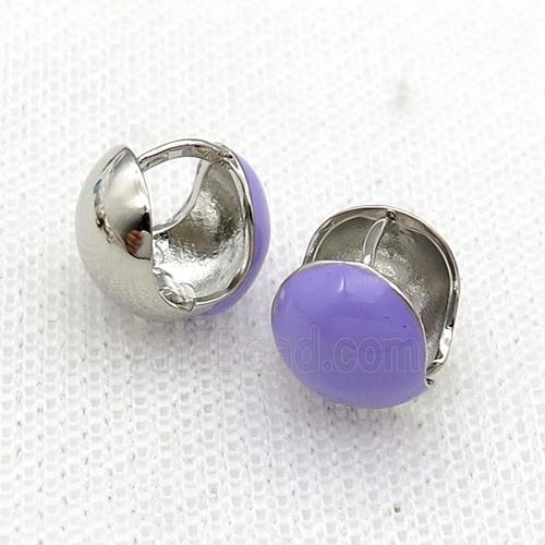 Copper Latchback Earring Lavender Enamel Platinum Plated