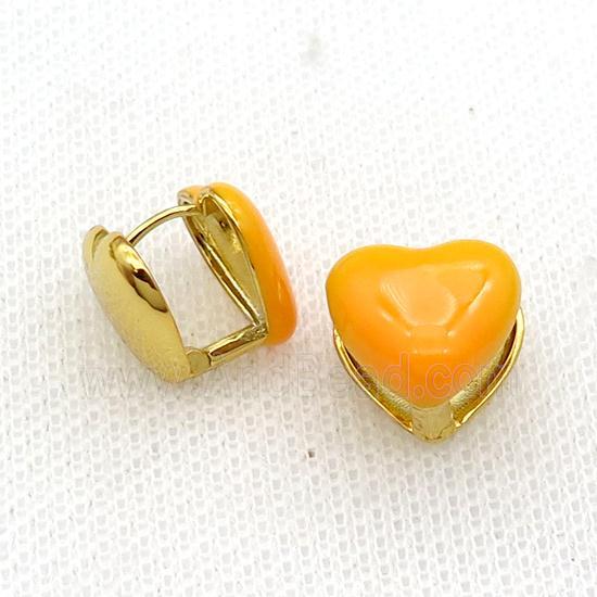 Copper Latchback Earring Orange Enamel Heart Gold Plated