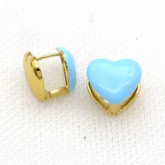 Copper Latchback Earring Blue Enamel Heart Gold Plated