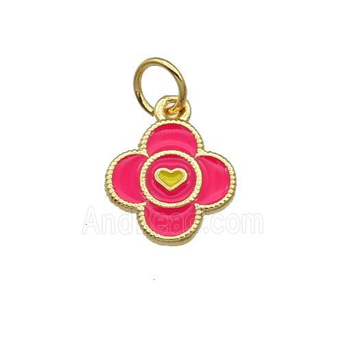Copper Clover Pendant Hotpink Enamel Gold Plated