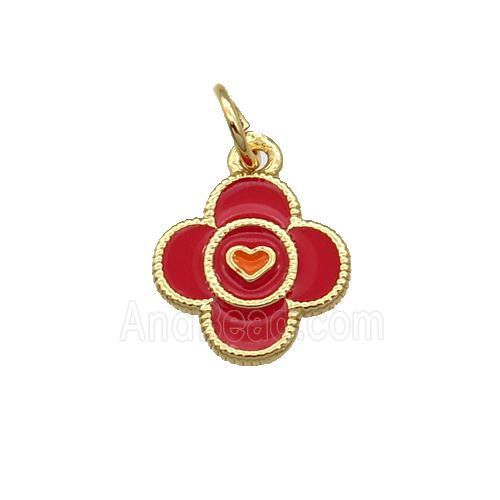 Copper Clover Pendant Red Enamel Gold Plated