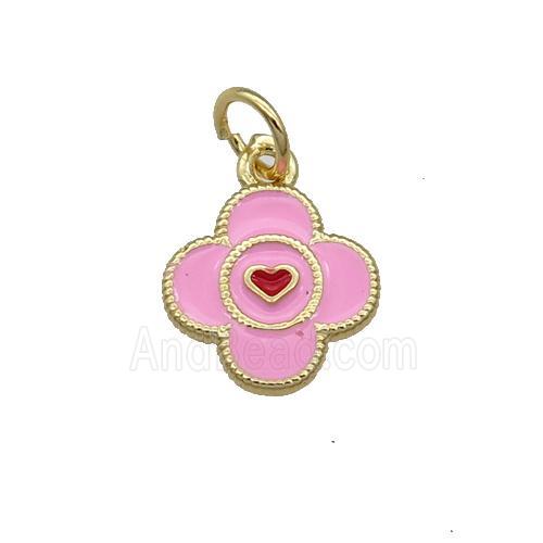 Copper Clover Pendant Pink Enamel Gold Plated