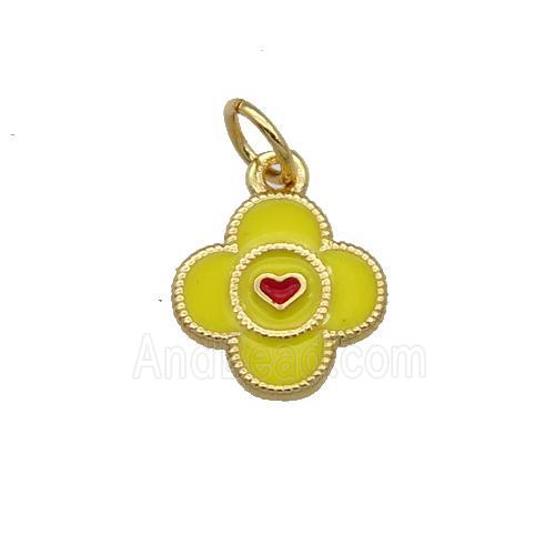 Copper Clover Pendant Yellow Enamel Gold Plated