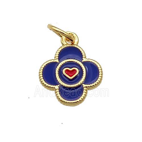 Copper Clover Pendant Blue Enamel Gold Plated