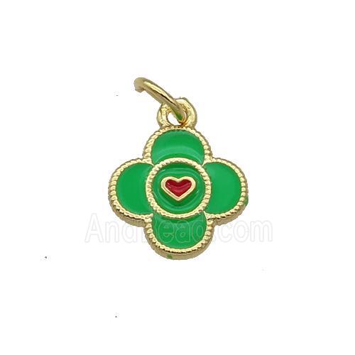 Copper Clover Pendant Green Enamel Gold Plated
