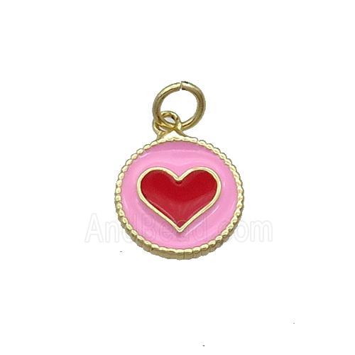 Copper Circle Hart Pendant Pink Enamel Gold Plated