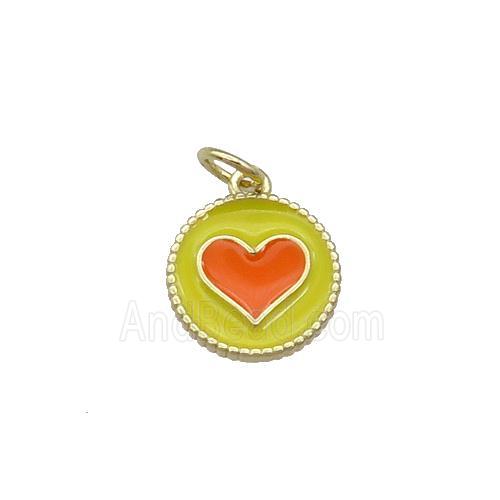 Copper Circle Hart Pendant Yellow Enamel Gold Plated