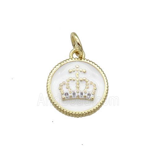 Copper Circle Crown Pendant White Enamel Gold Plated