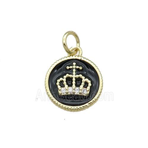 Copper Circle Crown Pendant Black Enamel Gold Plated