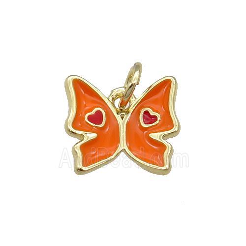 Copper Butterfly Pendant Orange Enamel Gold Plated