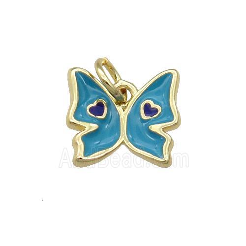 Copper Butterfly Pendant Teal Enamel Gold Plated
