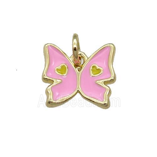 Copper Butterfly Pendant Pink Enamel Gold Plated
