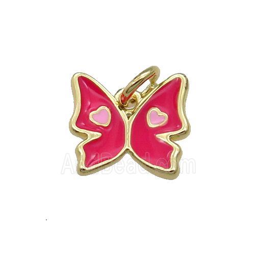 Copper Butterfly Pendant Red Enamel Gold Plated
