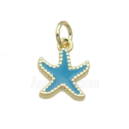 Copper Starfish Pendant Teal Enamel Gold Plated