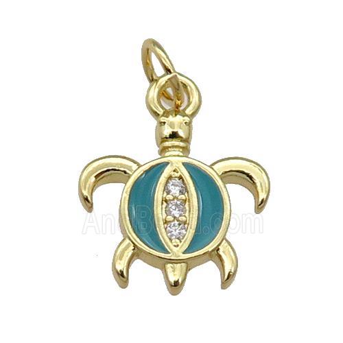 Copper Tortoise Pendant Teal Enamel Gold Plated