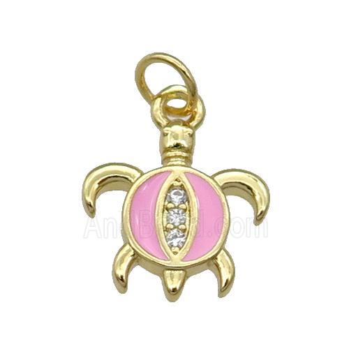 Copper Tortoise Pendant Pink Enamel Gold Plated