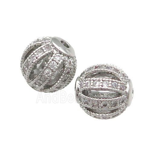 Copper Round Beads Pave Zircon Watermelon Platinum Plated