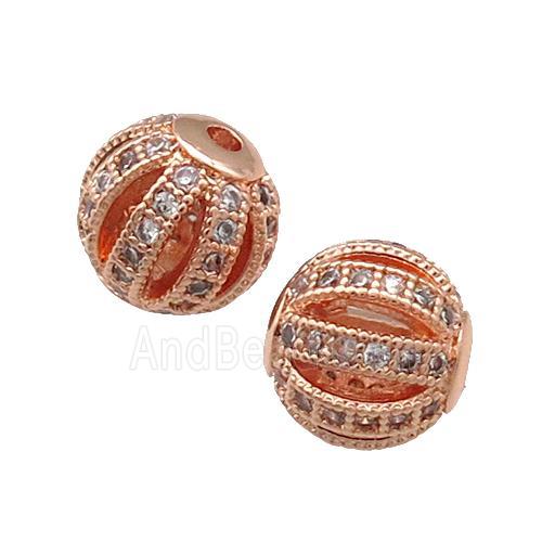Copper Round Beads Pave Zircon Watermelon Rose Gold