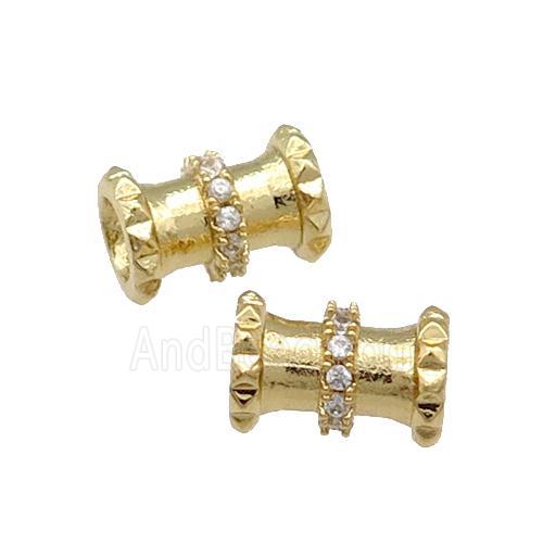 Copper Tube Beads Pave Zircon Large Hole Gold Plated