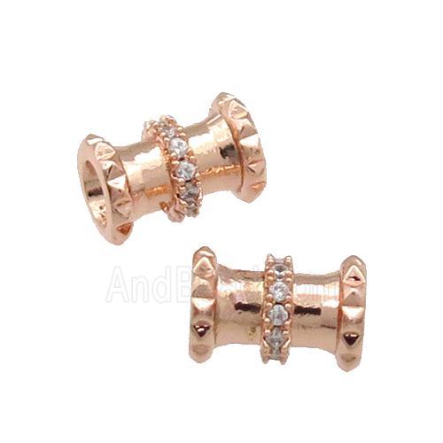 Copper Tube Beads Pave Zircon Large Hole Rose Gold