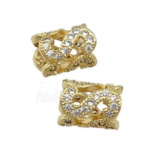 Copper Tube Beads Pave Zircon Large Hole Gold Plated