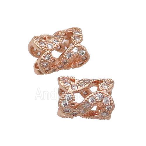 Copper Tube Beads Pave Zircon Large Hole Rose Gold