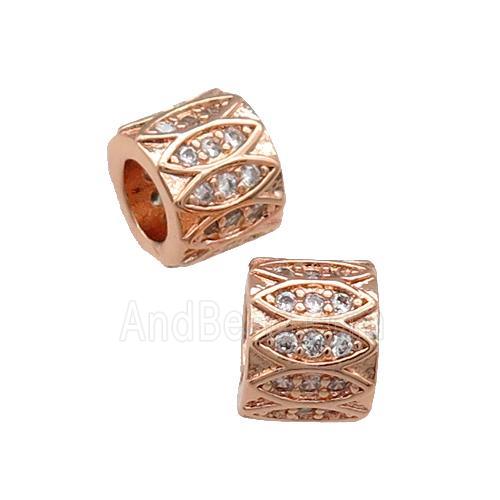 Copper Tube Beads Pave Zircon Large Hole Rose Gold