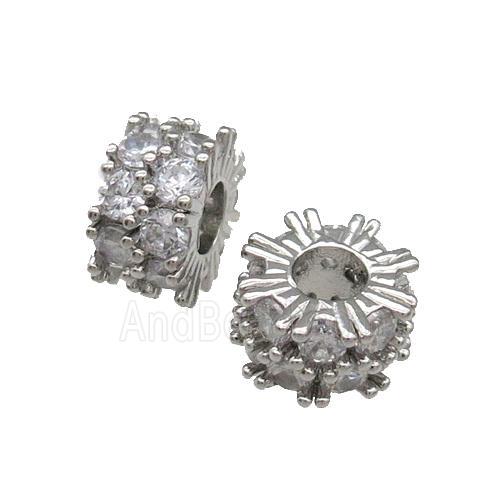 Copper Rondelle Beads Pave Zircon Large Hole Platinum Plated