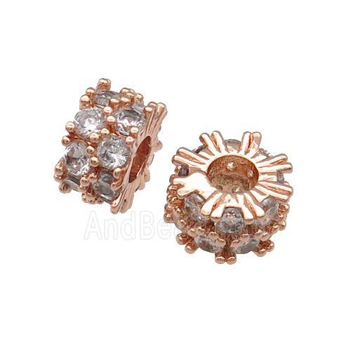 Copper Rondelle Beads Pave Zircon Large Hole Rose Gold