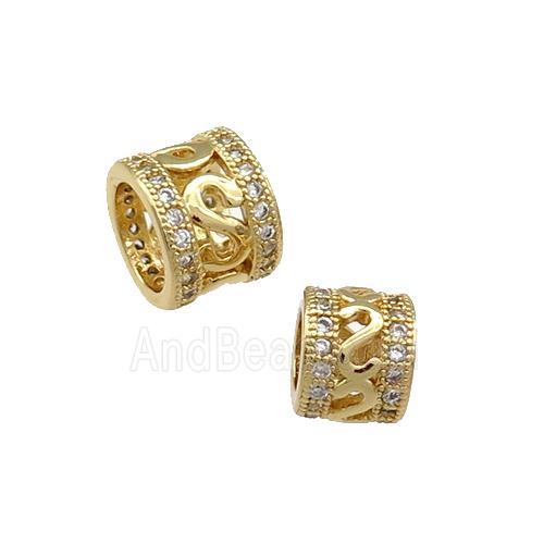Copper Tube Beads Pave Zircon Large Hole Gold Plated