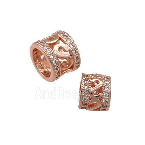 Copper Tube Beads Pave Zircon Large Hole Rose Gold