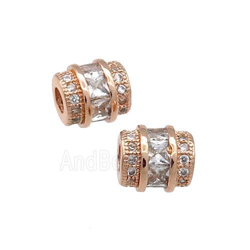 Copper Tube Beads Pave Zircon Large Hole Rose Gold