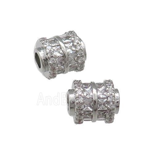 Copper Tube Beads Pave Zircon Large Hole Platinum Plated