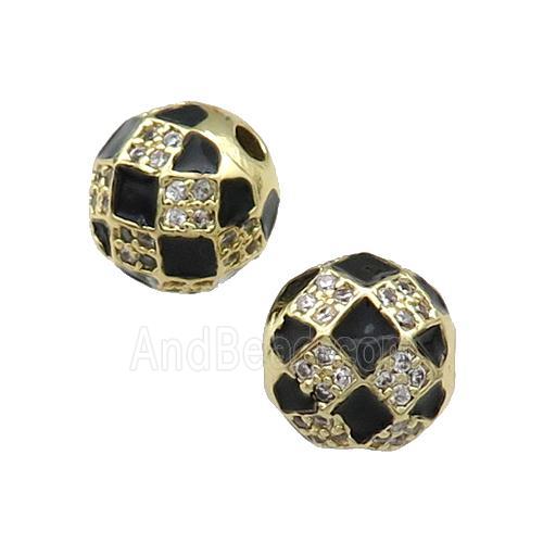 Round Copper Beads Pave Zircon Black Enamel Football Sport Gold Plated