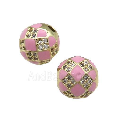 Round Copper Beads Pave Zircon Pink Enamel Football Sport Gold Plated