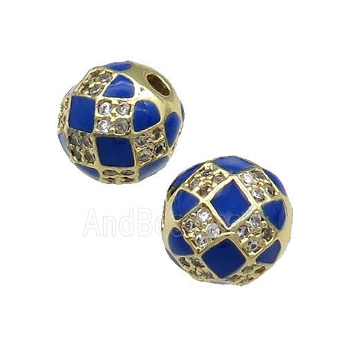 Round Copper Beads Pave Zircon Blue Enamel Football Sport Gold Plated