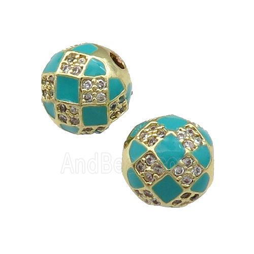 Round Copper Beads Pave Zircon Teal Enamel Football Sport Gold Plated