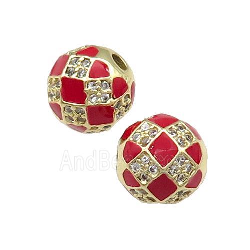 Round Copper Beads Pave Zircon Red Enamel Football Sport Gold Plated