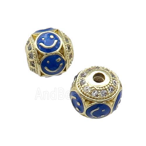 Copper Round Beads Pave Zircon Blue Enamel Emoji Gold Plated