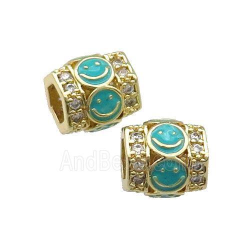 Copper Tube Beads Pave Zircon Teal Enamel Emoji Gold Plated