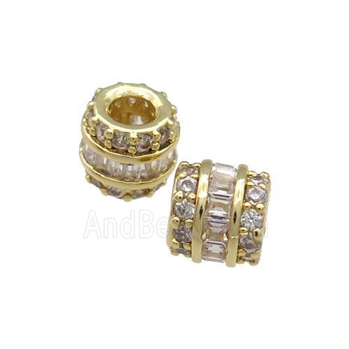 Copper Tube Beads Pave Zircon Large Hole Gold Plated