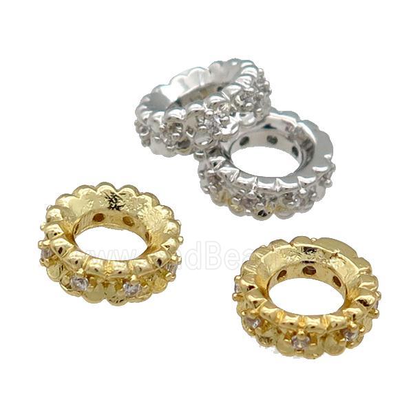Copper Rondelle Spacer Beads Pave Zircon Large Hole Mixed