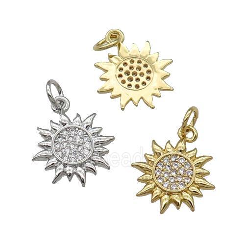 Copper Sun Charm Pendant Pave Zircon Mixed